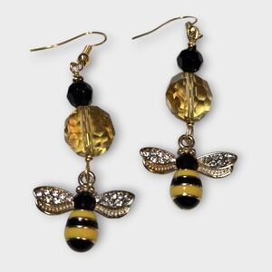 Honey Quartz Gold and Black Bee Earrings